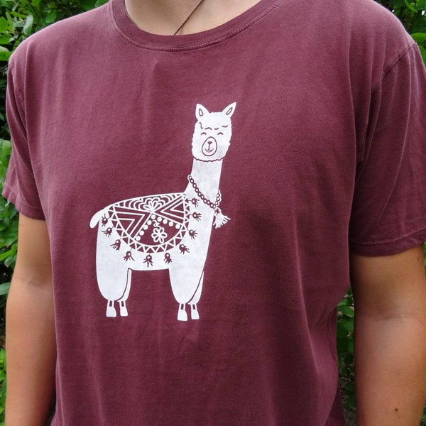 FAIRTRADE T-Shirt Schildkröte, Bulli / Van oder Alpaka Burgundy stone washed - UNISEX / HANDBEDRUCKT