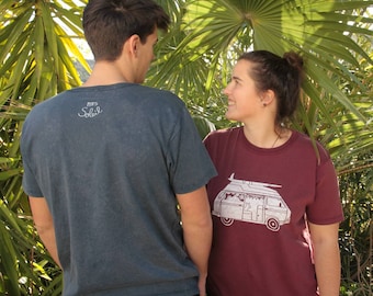 Camiseta Bulli Camper Van FAIRTRADE: Estampada à mão, Ônibus de prancha de surfe, Vanlife, Unissex