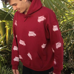 Van Bus Bulli Vanlife Hoodie Sweatshirt viele kleine Bullis / Kapuzen Sweatshirt / Van Pulli all over print - HANDPRINTED
