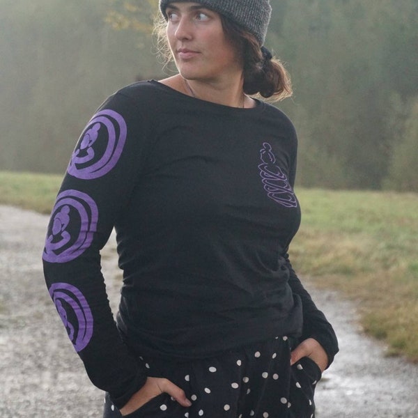 FAIRTRADE longsleeve Selflove - Lila auf Schwarz / fair langarm Shirt Selbstliebe - purple on black - eng geschnitten HANDBEDRUCKT