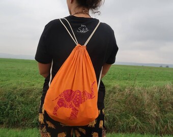 Elephant of Adventures Travelbag - bag / Elefant der Abenteuer Beutel - Turnbeutel - Rucksack - HANDPRINTED