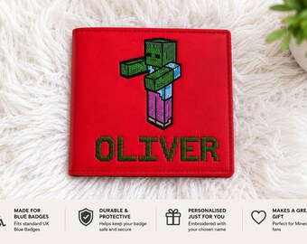 Personalised  Zombie Wallet – Custom Embroidered Name Wallet – Gaming Gift for Boys – Handmade Faux Leather Wallet