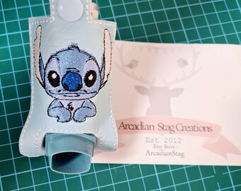 Embroidered Leather Inhaler Keyring: Stitch Design Asthma Case
