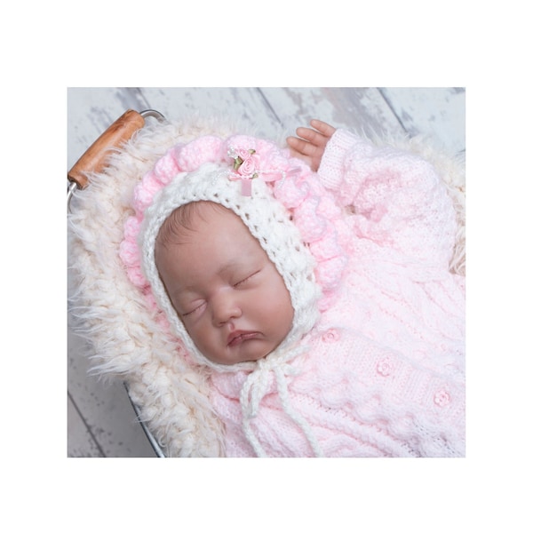 Newborn baby Aran bonnet crochet pattern with 4 finishes **PDF Download** **Pattern ONLY**