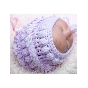Newborn baby Aran bonnet crochet pattern with 4 finishes **PDF Download** **Pattern ONLY**