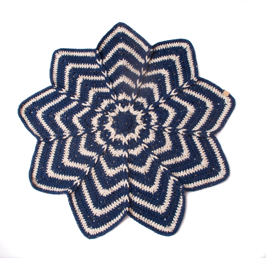 Hand Crocheted Heavy Baby Blanket in Blue and Beige Fleck Chunky Yarn