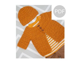 Patrón de crochet para cárdigan y gorro de recién nacido Dk 002 **Descarga en PDF** **SOLO patrón**