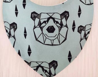Geometric Bears Baby Bib, Teal, Bandana Bib, Dribble Bib, Baby Shower Gift, Newborn Gift, Baby Boy, Baby Girl