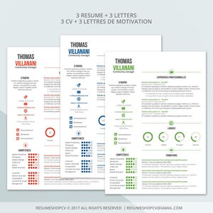 3 CV / curriculum vitae professionnel, moderne et graphique 3 Lettres de motivation Pack de picto pour Microsoft Word LordOfWork 4.0 image 4