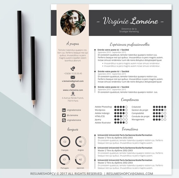 4 CV / curriculum vitae professionnel moderne et graphique 