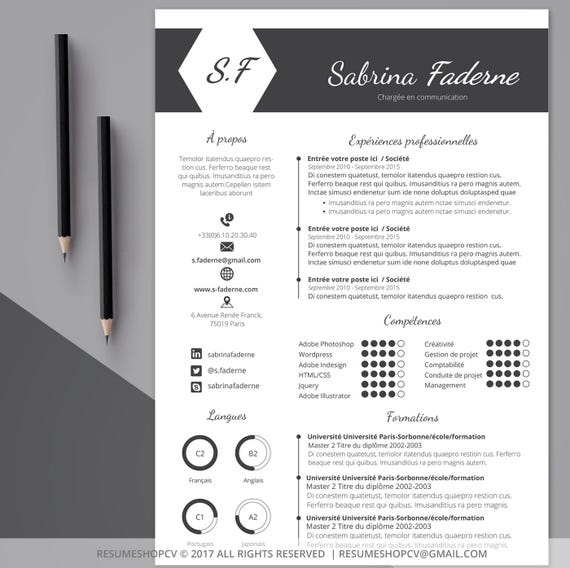 2 CV / curriculum vitae professionnel moderne et graphique 