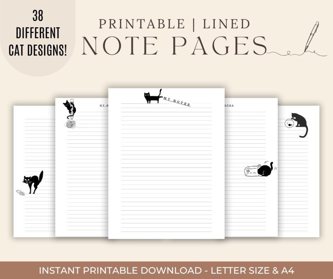 Cat Note Cover Note Pages Printable Cat Designs - Etsy
