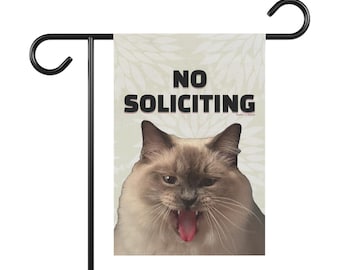 No Soliciting Cat Garden Flag | House Banner, Funny Cat Lawn Decor 12"x8"