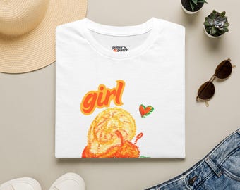Girl Dinner Snail Cucumber Tee: Retro Crayon Art, Soft Cotton Crew Neck