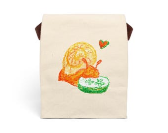 Hand-Drawn Snail & Cucumber Canvas Lunch Bag – Crayon Style Design