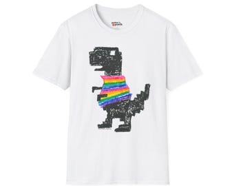 Pixel Dinosaur Rainbow Sweater T-Shirt | Retro Graphic Tee