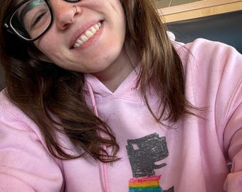 Pixel T-Rex Hoodie | Dinosaur with Rainbow Sweater, Binary Code Back