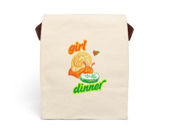 Canvas Lunch Bag — "Girl Dinner" Retro Cucumber Snail Illustration