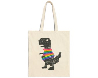 Rainbow Sweater Dinosaur Tote Bag | Canvas Market Bag