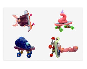 Hand sculpted Clay Skateboard Worm Snake Tardigrade Bat Sticker Sheets | Vinyl Decals