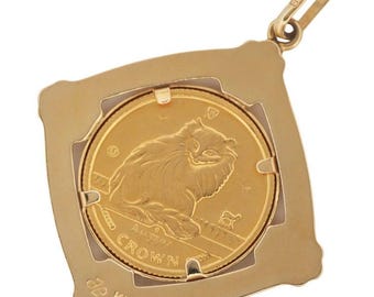 Isle of Man 1995 Turkish Cat Elizabeth II Coin 1/25 oz Crown Gold Pendant Top