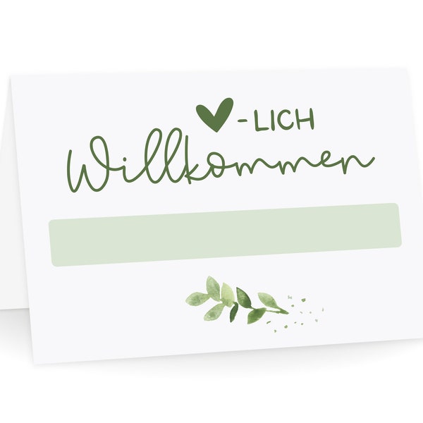 Tischkarten "Herzlich Willkommen" Greenery