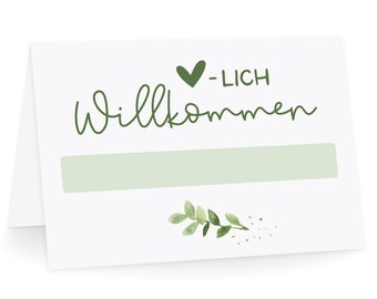 Tischkarten "Herzlich Willkommen" Greenery