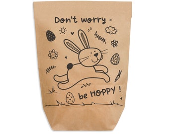 Bolsa de Pascua "Dont Worry - Be Hoppy" con pegatina para cerrar 6 bolsas de papel kraft