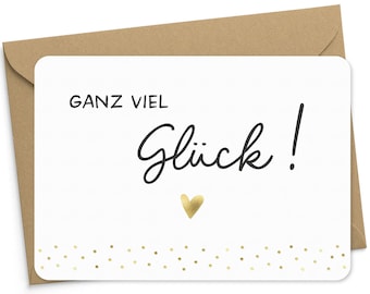 Karte Ganz viel Glück goldfoliert mit Kraftpapier-Umschlag Grußkarte