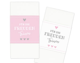 Freudentränen Banderole - rosa-weiß - Komplettset mit Klebepunkten zum Verschließen - Taschentuchhalter - Hochzeit