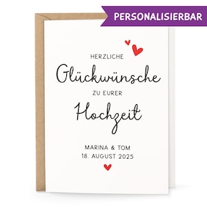 Personalisierte Hochzeitskarte mit Namen & Datum – Klappkarte mit Umschlag – Hochzeit Glückwunschkarte individuell – Made in Germany