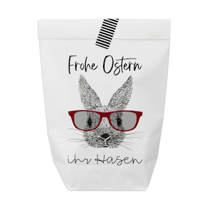 6x Ostertüte "Frohe Ostern - Ihr Hasen" mit Aufkleber zum Verschließen -  6 Stück Kraftpapiertüten