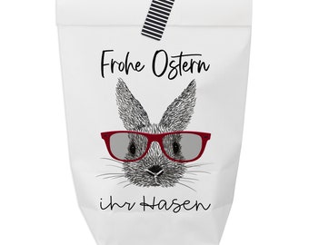 6x Ostertüte "Frohe Ostern - Ihr Hasen" mit Aufkleber zum Verschließen -  6 Stück Kraftpapiertüten