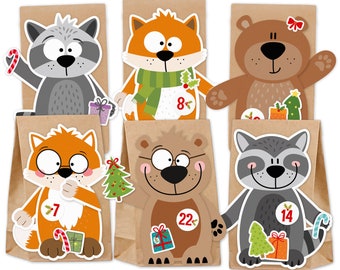 Adventskalender zum Befüllen & Basteln Waldtiere DIY Komplettset für Kinder kein Kleber und keine Schere notwendig Weihnachtskalender