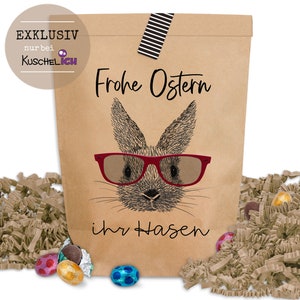 6x Ostertüte Frohe Ostern Ihr Hasen mit Aufkleber zum Verschließen 6 Stück Kraftpapiertüten Bild 3