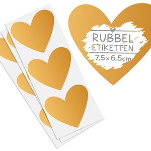 50 Rubbeletiketten zum Aufkleben Herz gold - Rubbelaufkleber Scratch Off Sticker