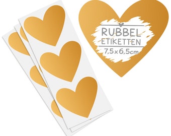 50 Rubbeletiketten zum Aufkleben Herz gold - Rubbelaufkleber Scratch Off Sticker