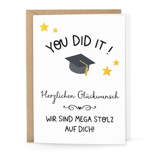 Karte "YOU DID IT !" mit Briefumschlag Glückwunschkarte Prüfung bestanden Abschluss