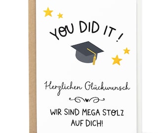 Karte YOU DID IT ! mit Briefumschlag Glückwunschkarte Prüfung bestanden Abschluss