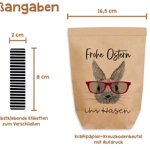 6x Ostertüte Frohe Ostern Ihr Hasen mit Aufkleber zum Verschließen 6 Stück Kraftpapiertüten Bild 4