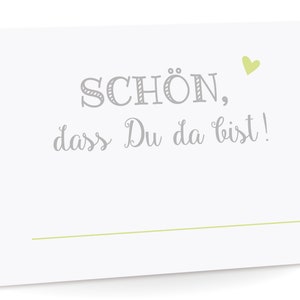 Tischkarten Schön, dass Du da bist! grün, grau, braun, rosa, flieder, rot, blau Platzkarten zum selbst Beschriften für Kalligraphie geeignet