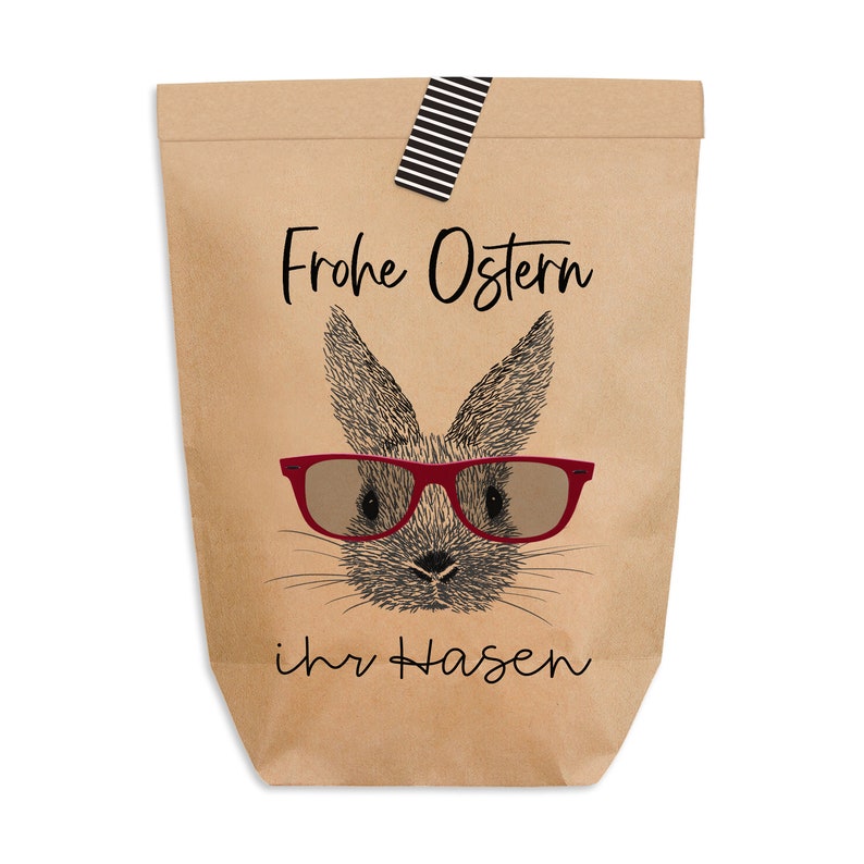 6x Ostertüte Frohe Ostern Ihr Hasen mit Aufkleber zum Verschließen 6 Stück Kraftpapiertüten Bild 1