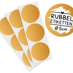 50 Rubbeletiketten zum Aufkleben, gold rund 5cm - Rubbelaufkleber Scratch Off Sticker