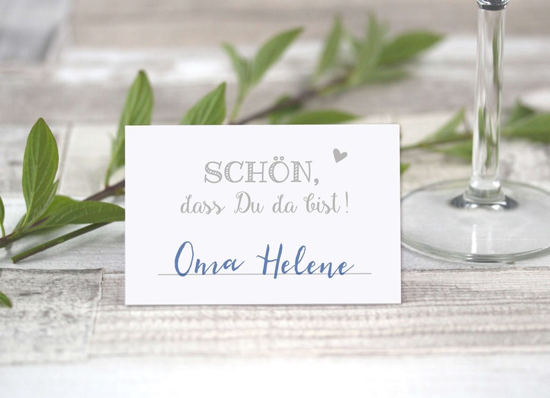 Tischkarten Schön, dass Du da bist grau Hochzeit Platzkärtchen Namenskarten Bild 3