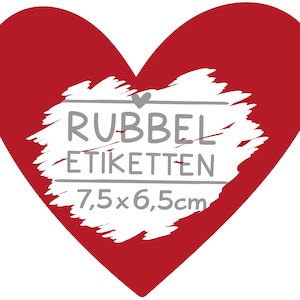 50 Rubbelaufkleber Herz Rot 7,5x6,5 cm – DIY Überraschungskarte | Rubbeletikett Made in Germany für Baby-News & Ankündigungen