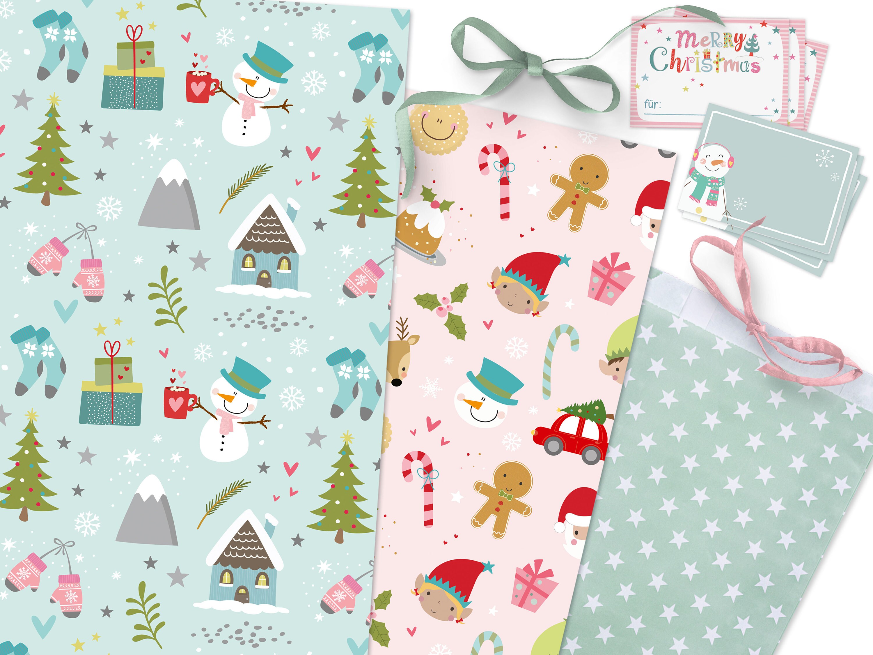 Geschenkpapier Set Weihnachten komplett mit Geschenkband Etsy