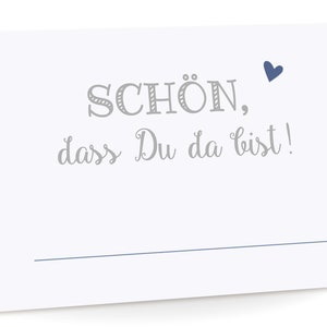 Tischkarten "Schön, dass Du da bist!" blau Platzkarten für Hochzeit Erstkommunion Geburtstag
