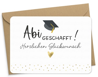Abitur Karte "Abi geschafft" Glückwunschkarte mit Goldfolie & Doktorhut - inkl. Kraftpapier-Umschlag – Made in Germany