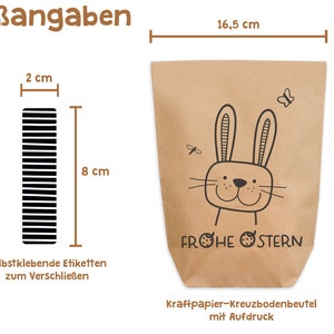 6 Easter bags Happy Easter with stickers for closing kraft paper 2 sizes 16,5x26 cm