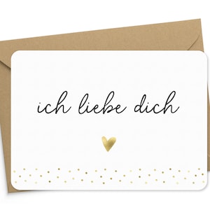 Karte ich liebe dich goldfoliert mit Kraftpapier-Umschlag Geburtstagskarte